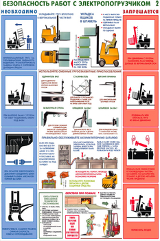 ПС50 Безопасность работ с электропогрузчиками (пластик, А2, 2 листа) - Плакаты - Безопасность труда - . Магазин Znakstend.ru